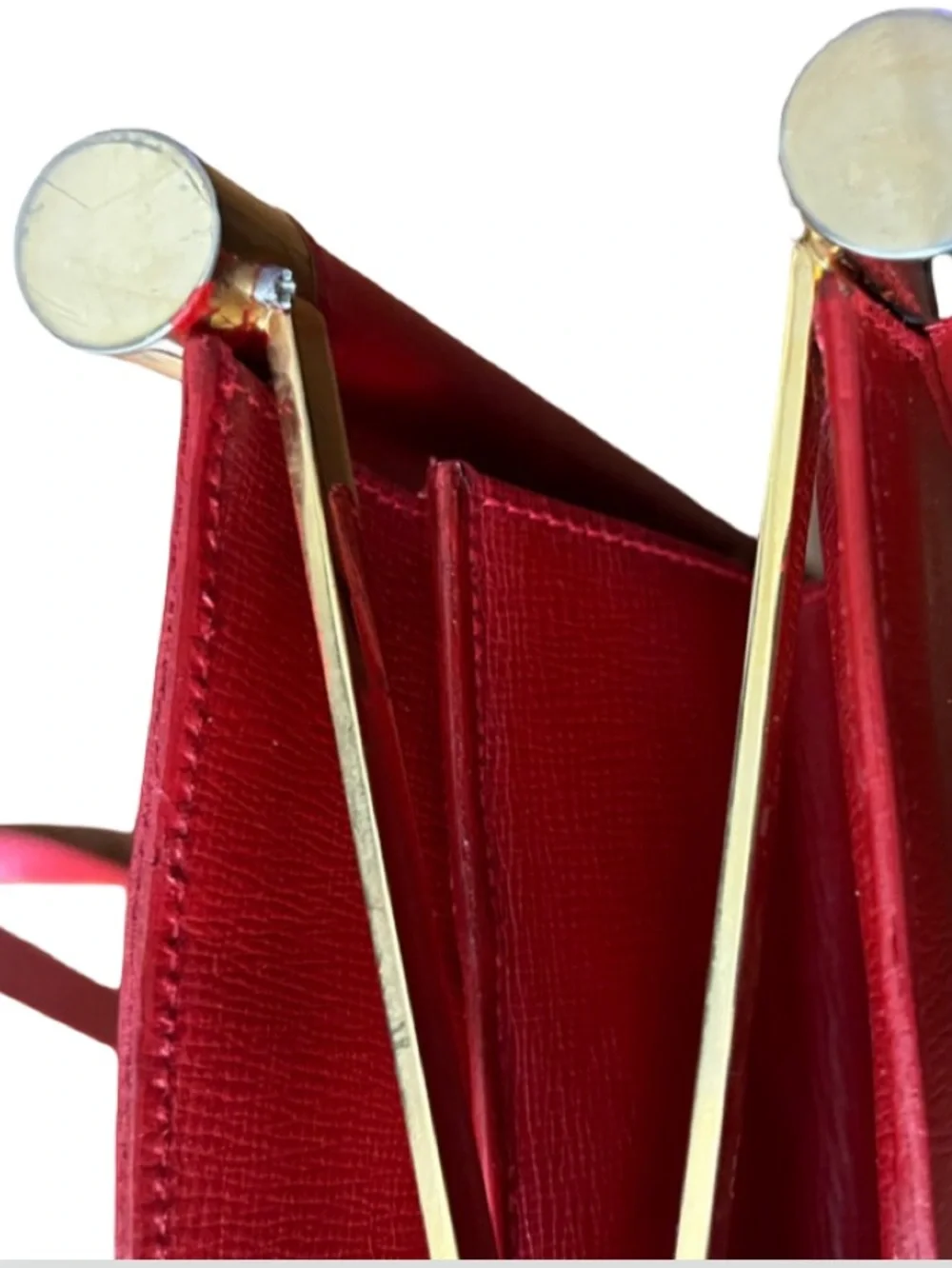 MARK CROSS RED GRAINED LEATHER ORGANIZER TOTE WITH GOLD SIDE HINGES